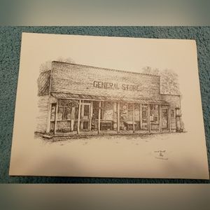 Signed print of a schetch called "General Store"